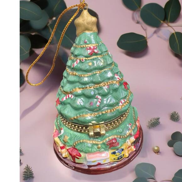 Vintage Animated Music Box Christmas Tree with Train Ornament - Picture 1 of 3